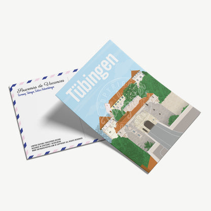 A perspective view of the front of the Tübingen Castle postcard, placed on the back of the card.